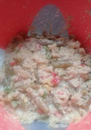 A picture of Cauliflower and tuna salad.