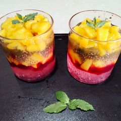 A picture of Mango and Gond Katira or Badam pisin Dessert.