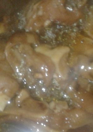 A picture of Cow heels in brown onion soup.