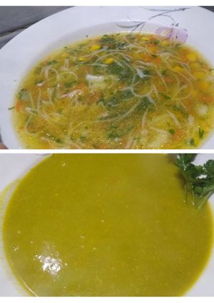 Una foto de 2 Ricas SOPAS DE POLLO. Salen del mismo Pucherito