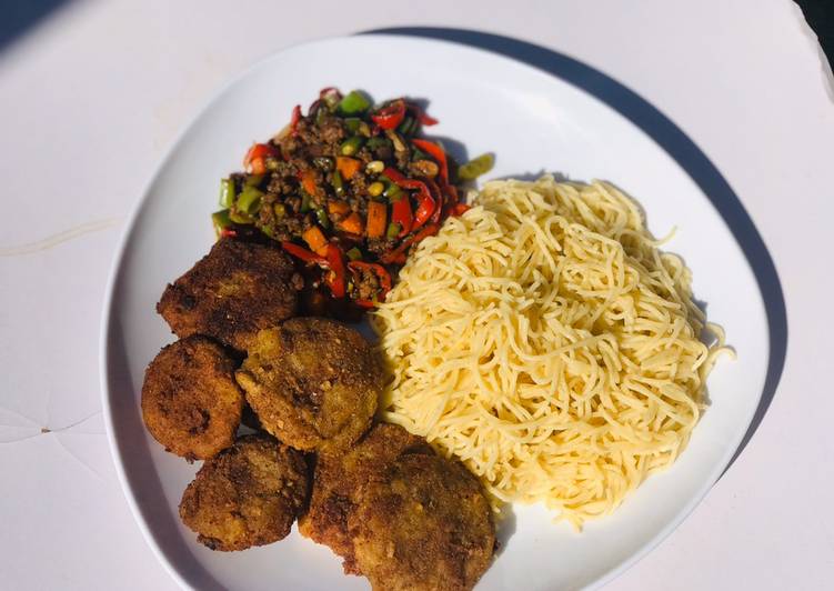 You Do Not Have To Be A Pro Chef To Start Spaghetti Bolognese and fish cake