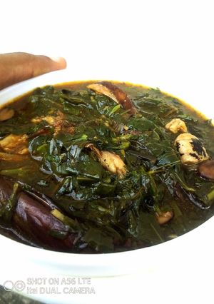 A picture of Blue Whiting (Panla)Ewedu Soup.