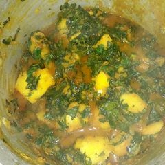Porriage yam with vegetable(ugu) A picture of Porriage yam with vegetable(ugu).