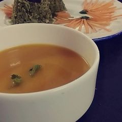 A picture of Iced carrot and orange soup.