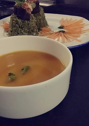 A picture of Iced carrot and orange soup.