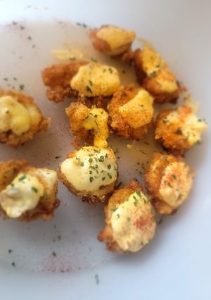 A picture of Deep Fried Deviled Quail Eggs.