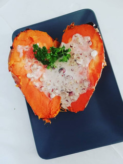 Une photo de Patate douce au miel et noisettes