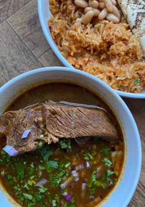 A picture of Birria Michoacán style.