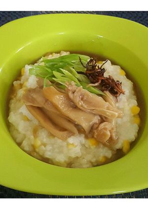 Foto resep Bubur jagung toping jamur