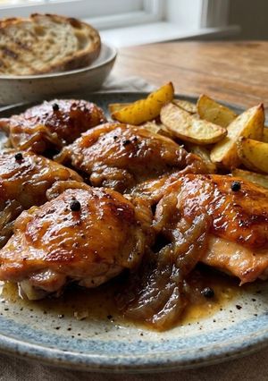 Una foto de Muslos de pollo a la cerveza y miel