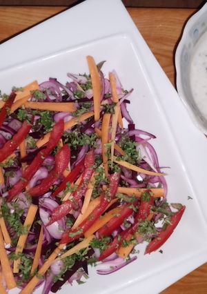 A picture of Beetroot 🥗 salad with yoghurt dressing.