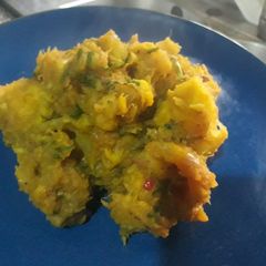 A picture of Sweet potatoes with scent leaves pottage.