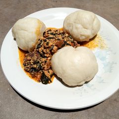 Pounded yam and bitter leaf soup A picture of Pounded yam and bitter leaf soup.