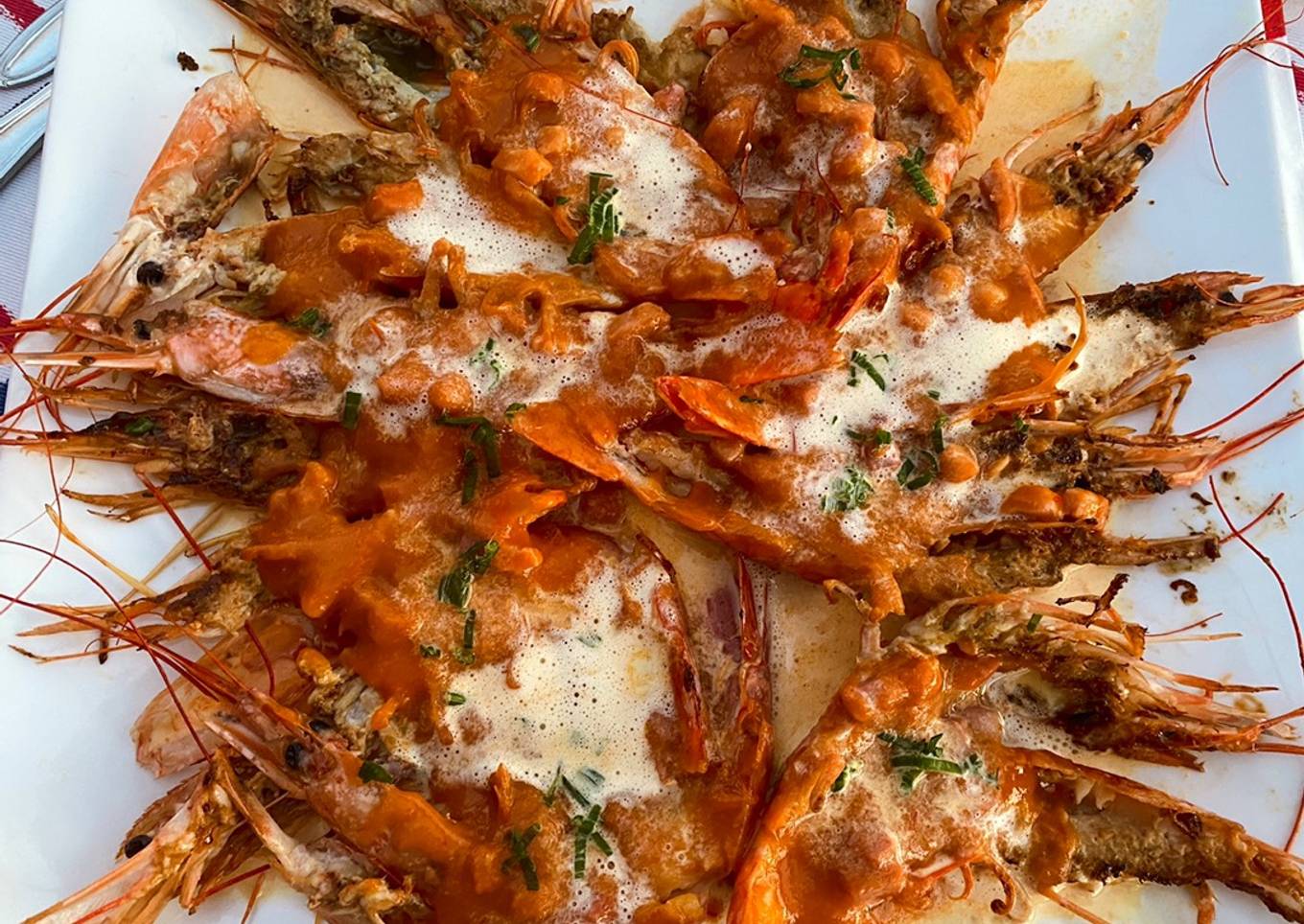 Gambones a la plancha al estilo Singapore