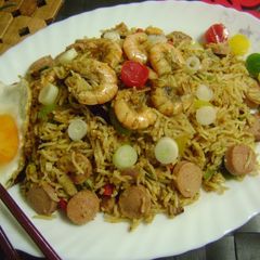 Chilli Sambal Fried Rice with Prawns & Sausages A picture of Chilli Sambal Fried Rice with Prawns & Sausages.