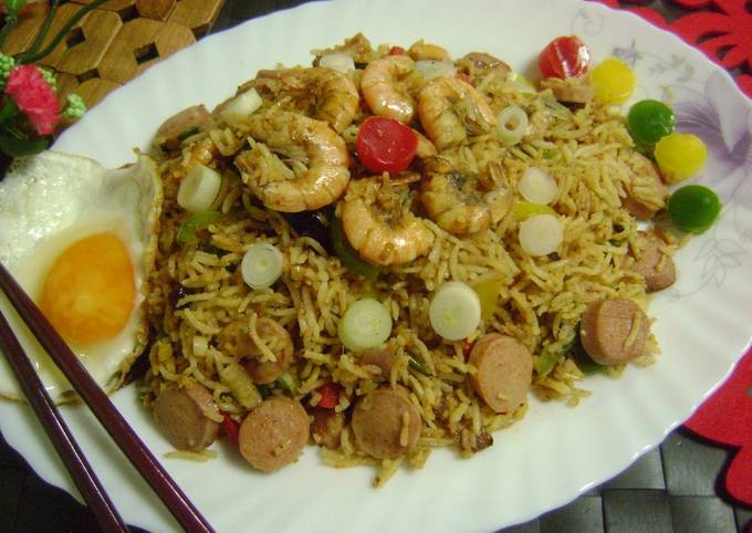 Chilli Sambal Fried Rice with Prawns & Sausages