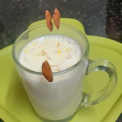 A picture of Saffron Almond Cardamom Hot Milk (fasting recipe).