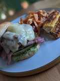 Father's Day sweet chilli beef burger and sweet potato fries