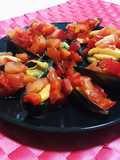 Mejillones con tomate y pimiento