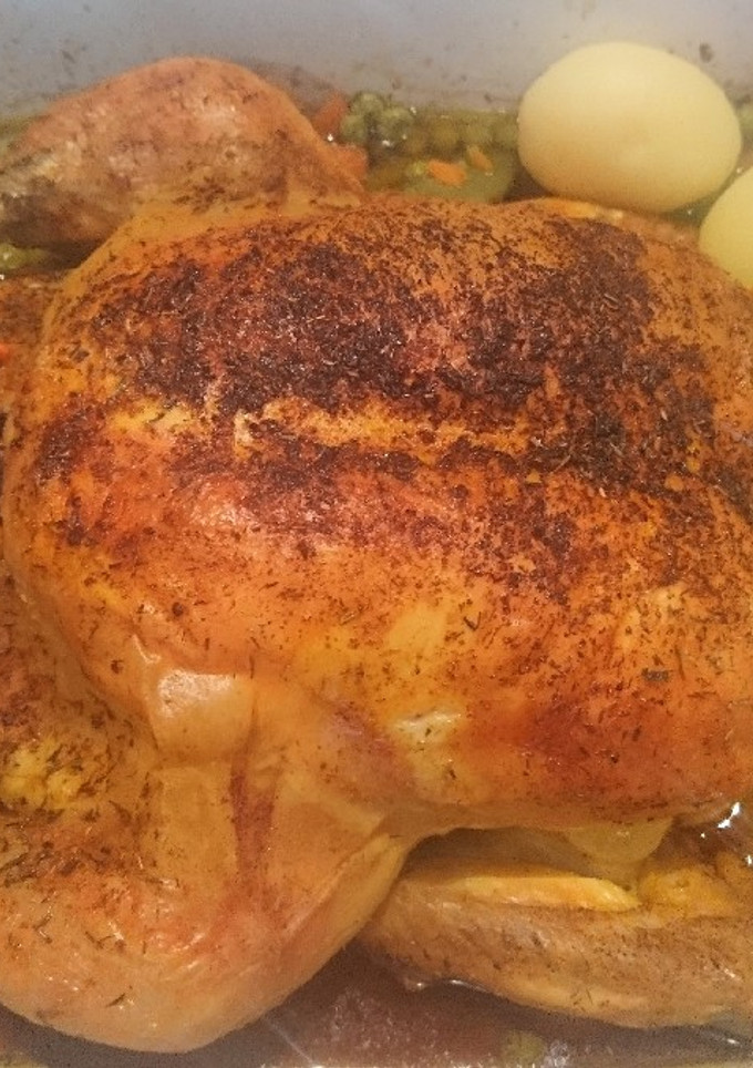 Una foto de Pollo asado con menestra