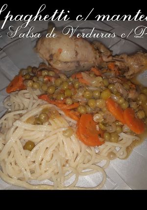 Una foto de Spaghetti c/manteca y Salsa de Verduras c/Pollo