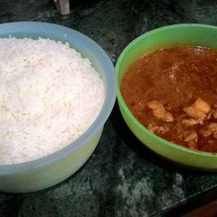 A picture of Fish Gravy with Boiled Rice.