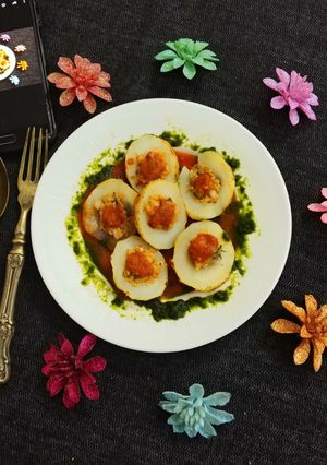 मैजिकल पटैटो बास्केट विथ ग्रीन सॉस रेसिपी मुख्य फोटो