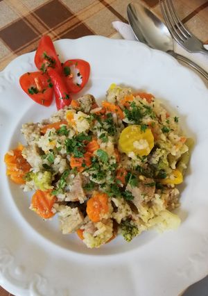 Zöldséges rizses hús recept fotója