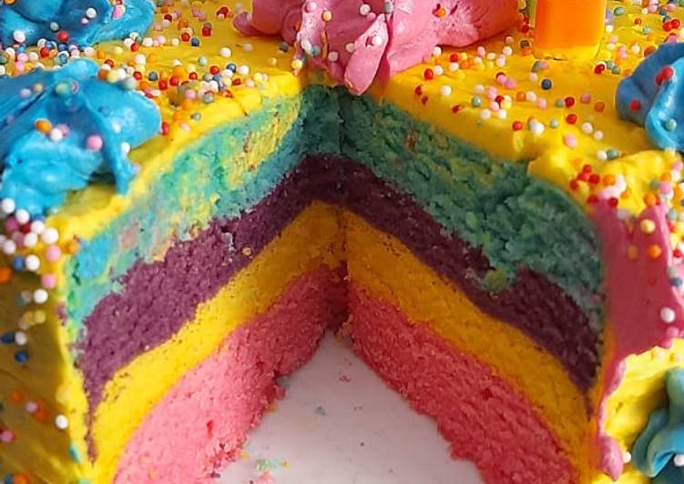 Cara Gampang Membuat Rainbow cake sederhana yang Enak Banget