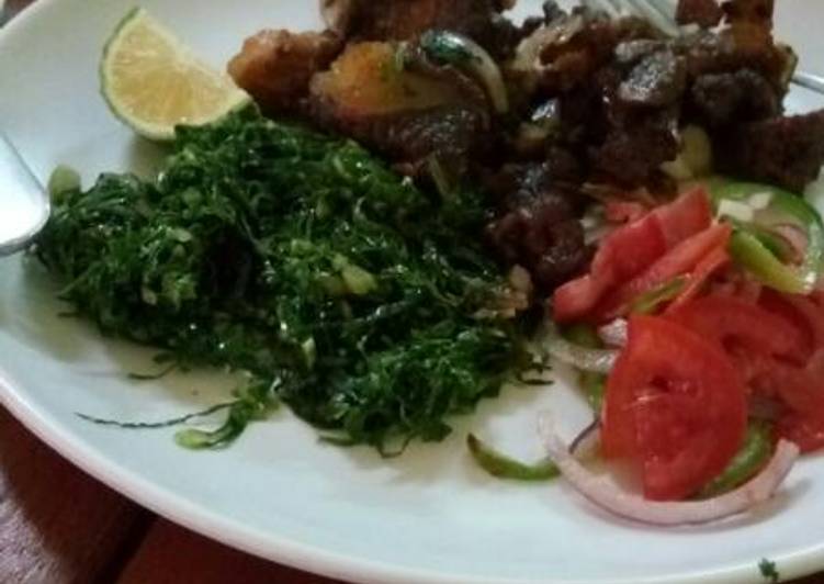 Dry fry beef and sauted kale