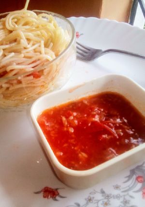 A picture of Quick fix spaghetti with fried pepper sauce#themechallenge.