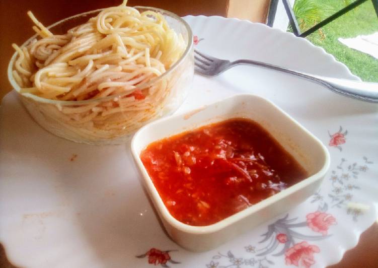How to Prepare Any-night-of-the-week Quick fix spaghetti with fried pepper sauce#themechallenge