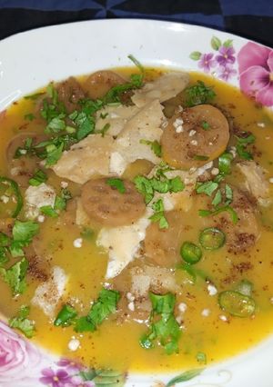 A picture of Potato Sauce Lotus Root Chaat.
