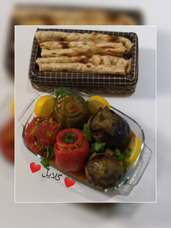 عکسی از دستور دلمه بادمجان فلفل دلمه ای گوجه 😋