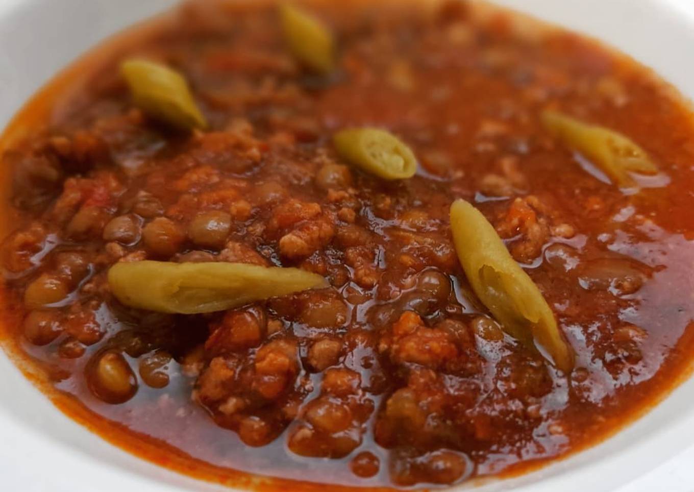 Lentejas estofadas con picadillo de carne al comino