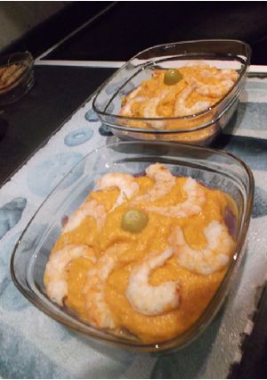 Una foto de Calabaza con lombarda y gambas