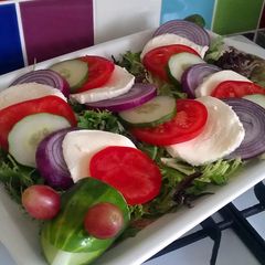 A picture of Vickys Halloween Cucumber 'Caprese' Snake Salad, GF DF EF SF NF.