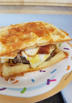 A picture of "McGriddle" chaffles.