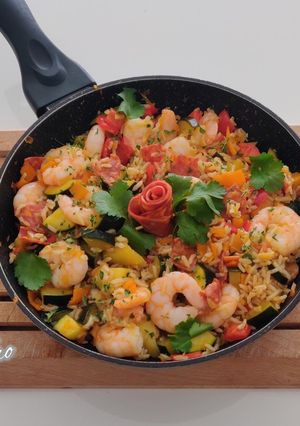Une photo de Riz sauté aux crevettes