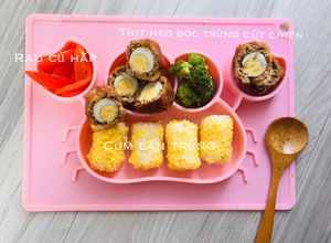 Hình của món Thịt heo bọc trứng cút chiên - ăn dặm blw.