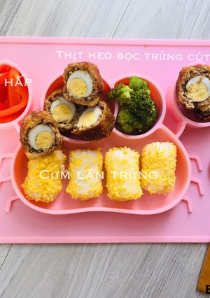 Hình của món Thịt heo bọc trứng cút chiên - ăn dặm blw.