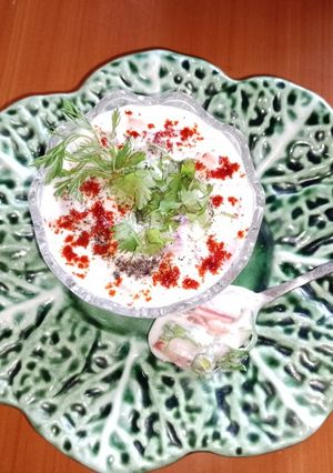 A picture of Cauliflower & potato stuffed paratha, yogurt ratia 🧅🥔.