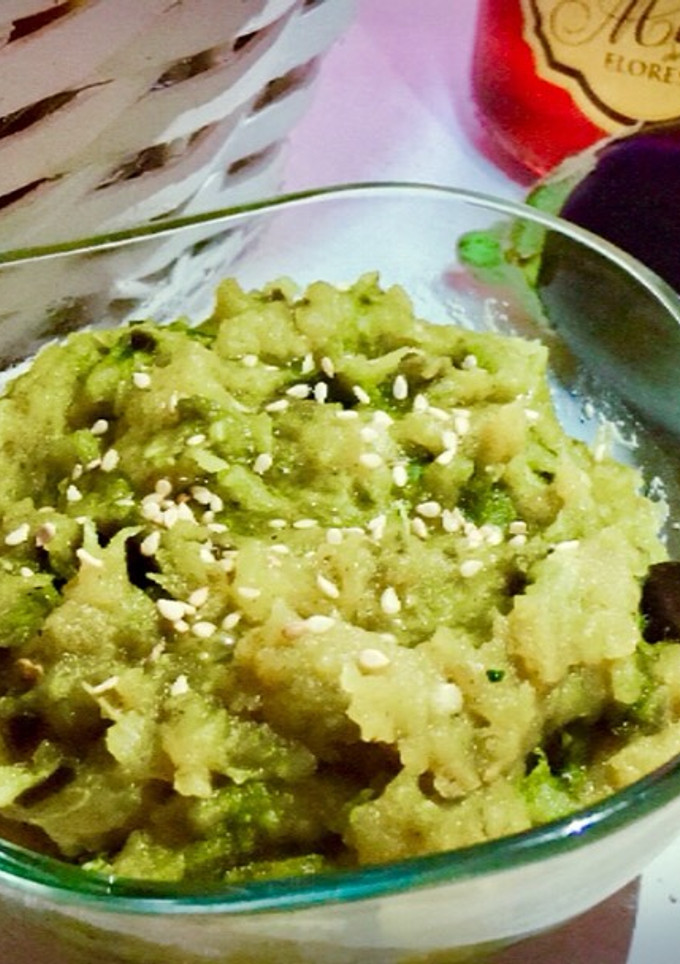 Una foto de Puré de berenjena y patatas al toque de miel (con leche de almendra)