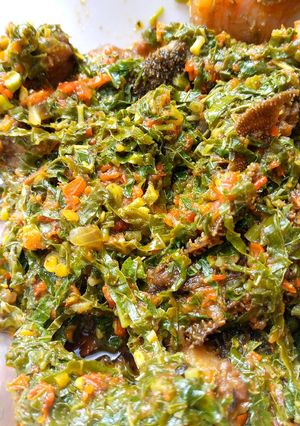 A picture of Miyar alayho (spinach soup).