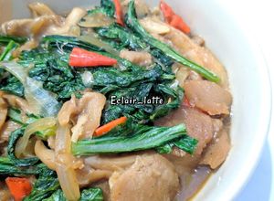 Foto resep Tumis Sawi Hijau, Jamur Tiram, dan Baso Sapi