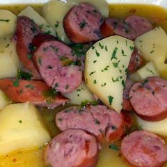 A picture of Smoke sausage and Potatoes.