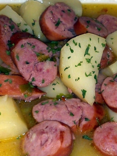 A picture of Smoke sausage and Potatoes.