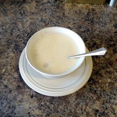 A picture of Greek chicken lemon soup.