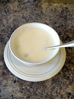 A picture of Greek chicken lemon soup.