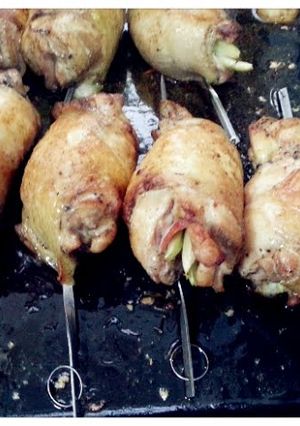A picture of Stuffed chicken with ham.